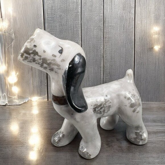 Vintage Miniature Porcelain Dog Figurine Gray Black With Spots Figure Japan VTG - Picture 2 of 12